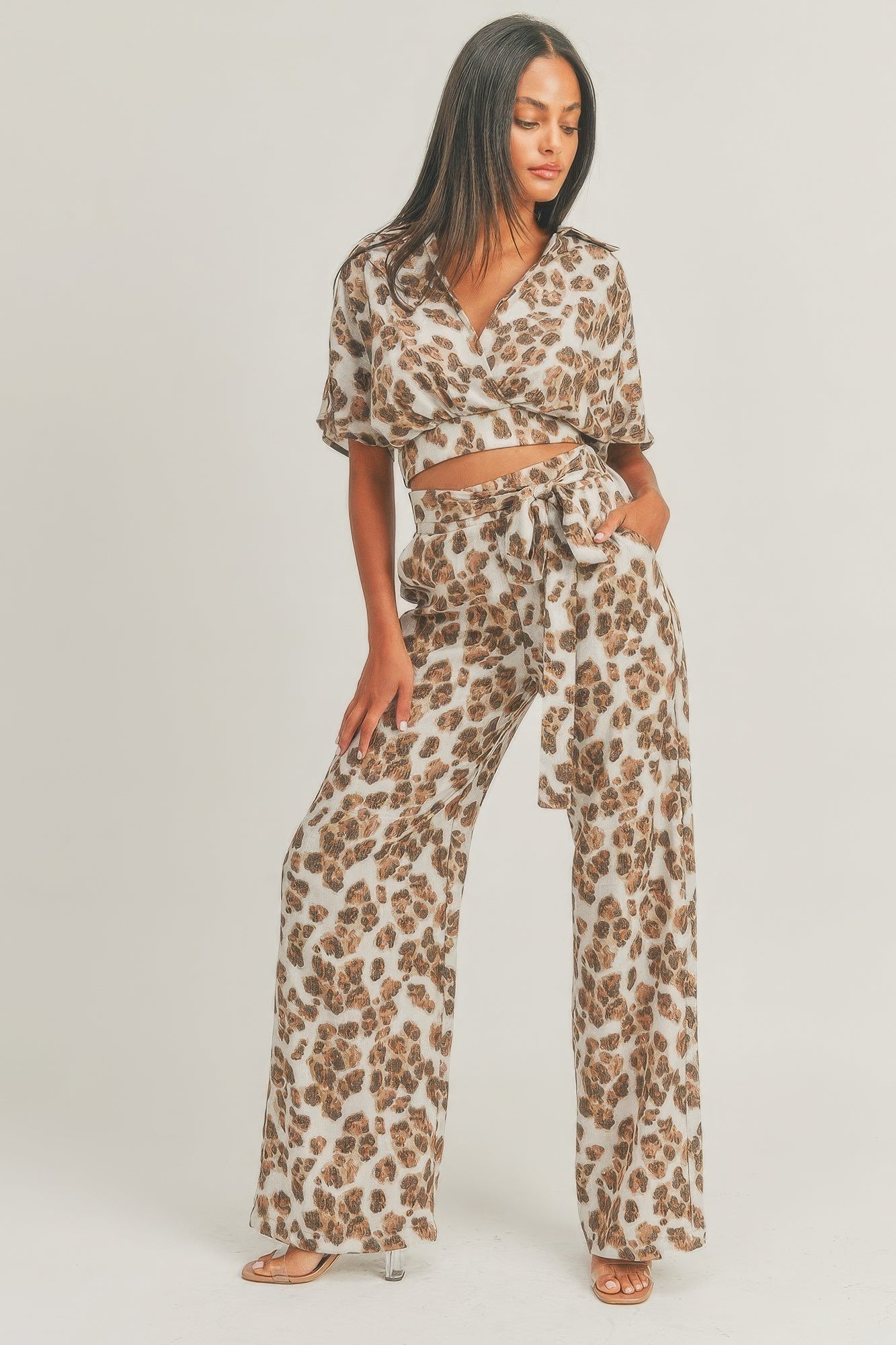 Crop-Top-Set mit Animalprint