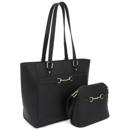 2in1 Smooth Matching Shoulder Tote Bag With Crossbody Set