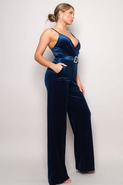 Samba-Jumpsuit aus Samt mit Strassgürtel