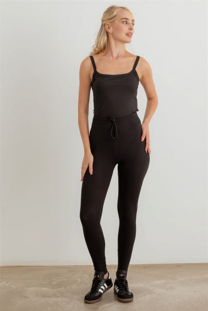 Gerippte Leggings mit hoher Taille und Kordelzug