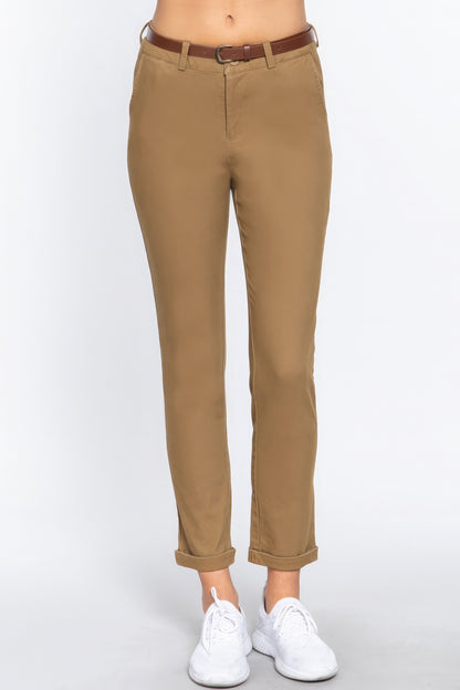 Cotton-span Twill Belted Long Pants