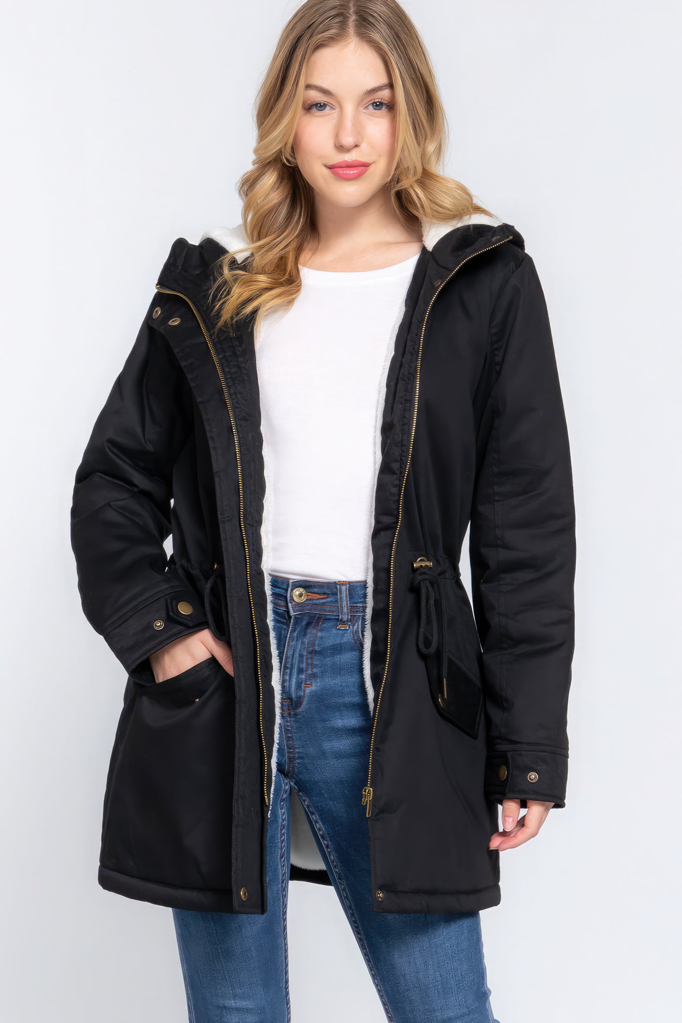 Utility-Jacke mit Kapuze und Fleecefutter