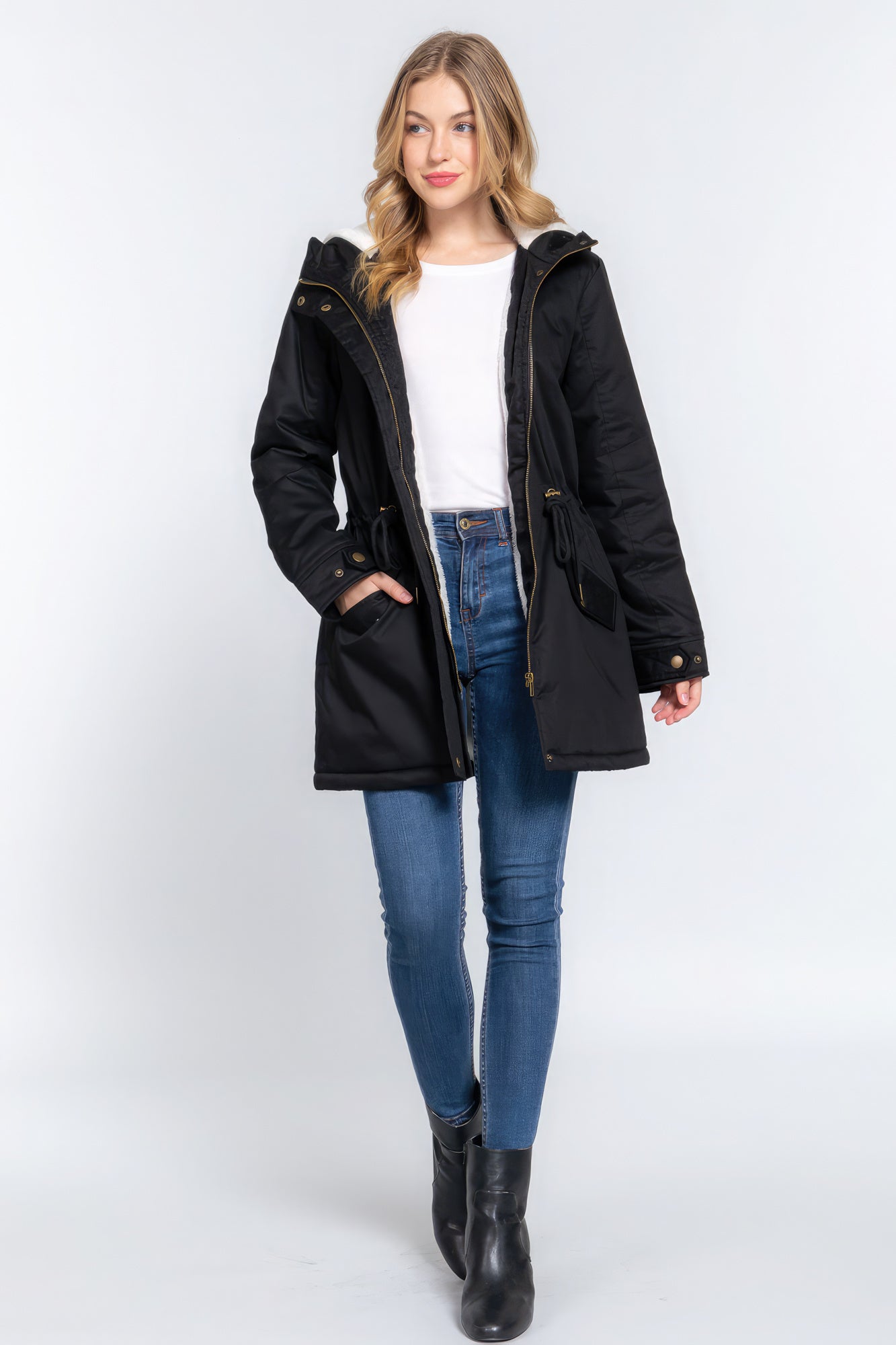 Utility-Jacke mit Kapuze und Fleecefutter