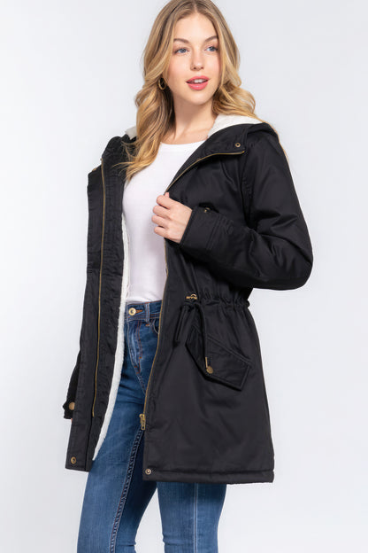 Utility-Jacke mit Kapuze und Fleecefutter