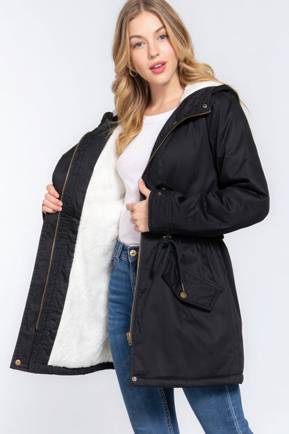 Utility-Jacke mit Kapuze und Fleecefutter