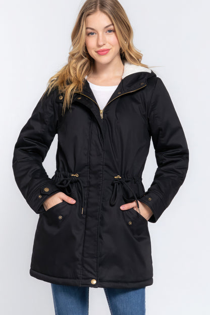 Utility-Jacke mit Kapuze und Fleecefutter