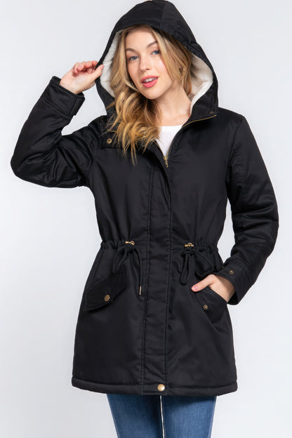 Utility-Jacke mit Kapuze und Fleecefutter