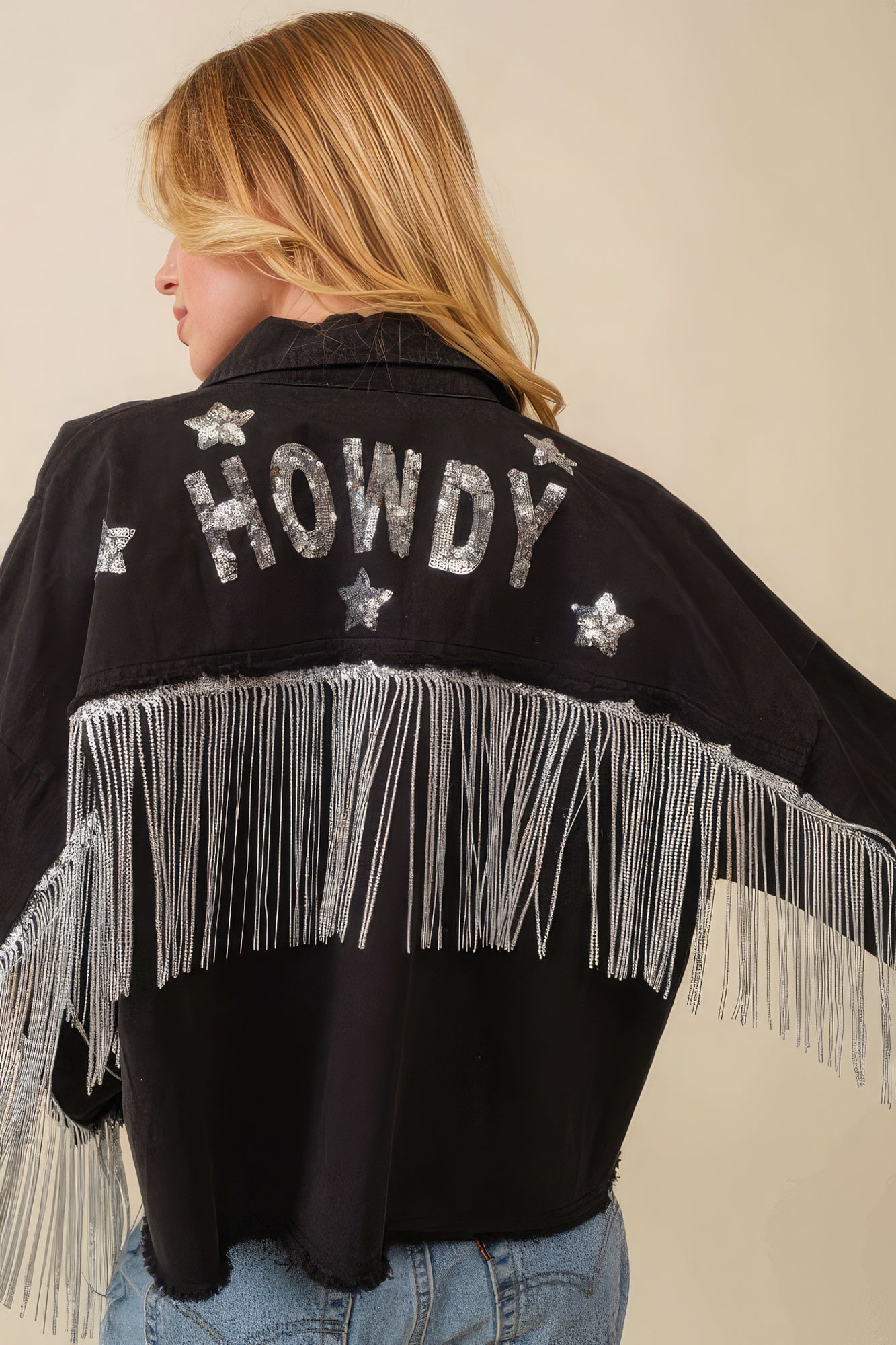 Howdy – Jacke mit Paillettenfransen und Sternaufnähern