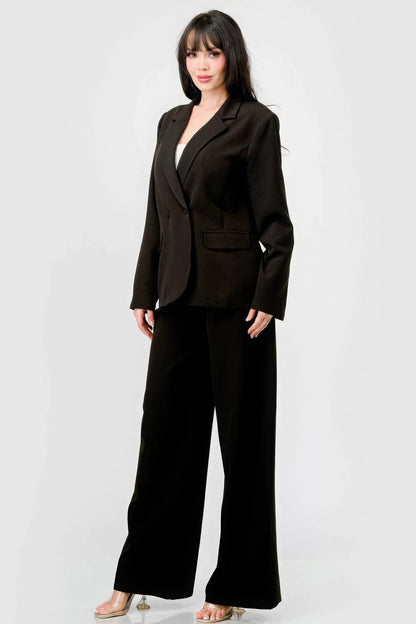 Halbformelles Set aus luxuriösem, gewebtem Stretch-Blazer mit lockerer Passform und Hose mit weitem Bein