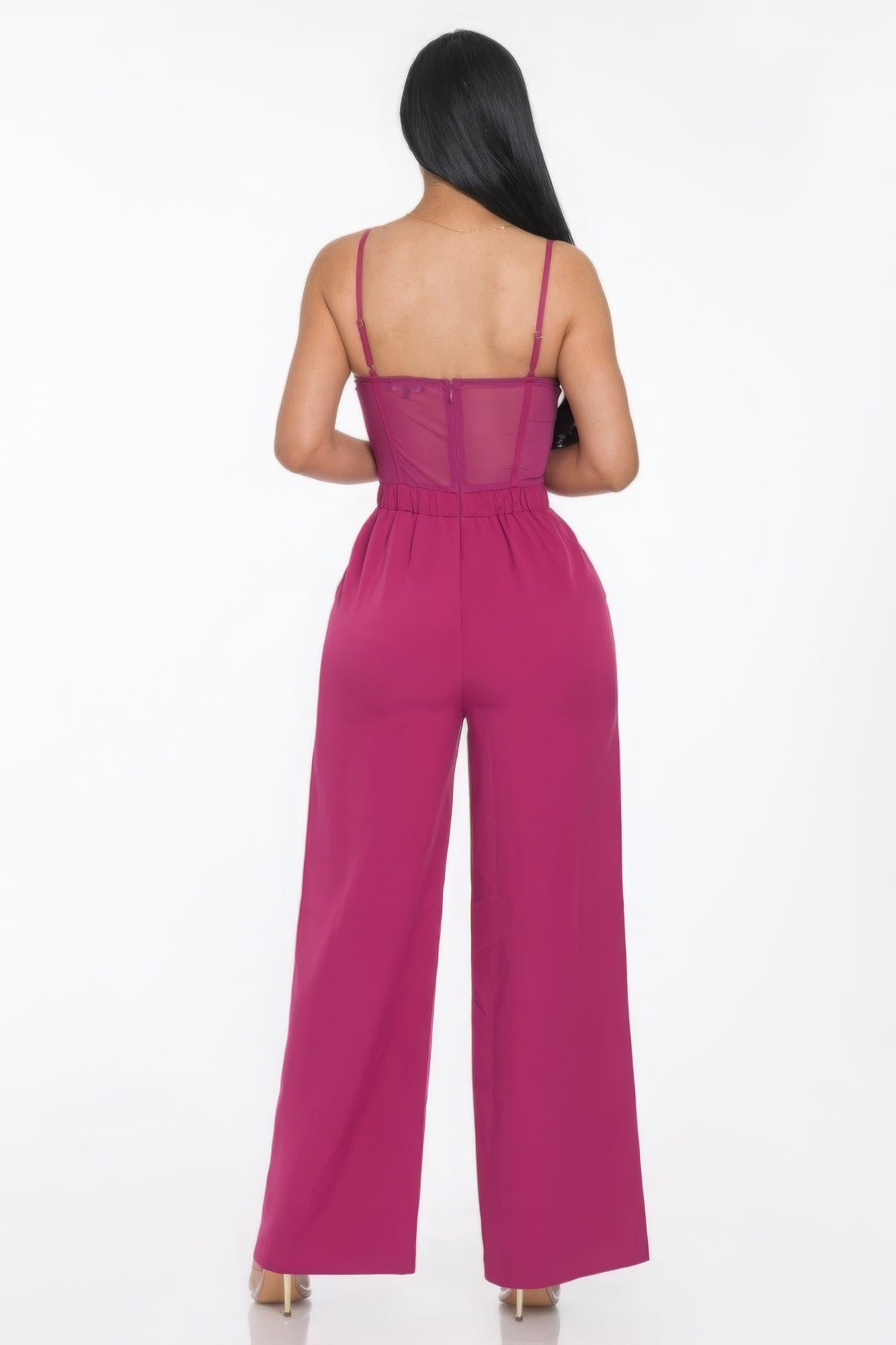 Mesh Insert Cup Wide Leg Jumpsuit