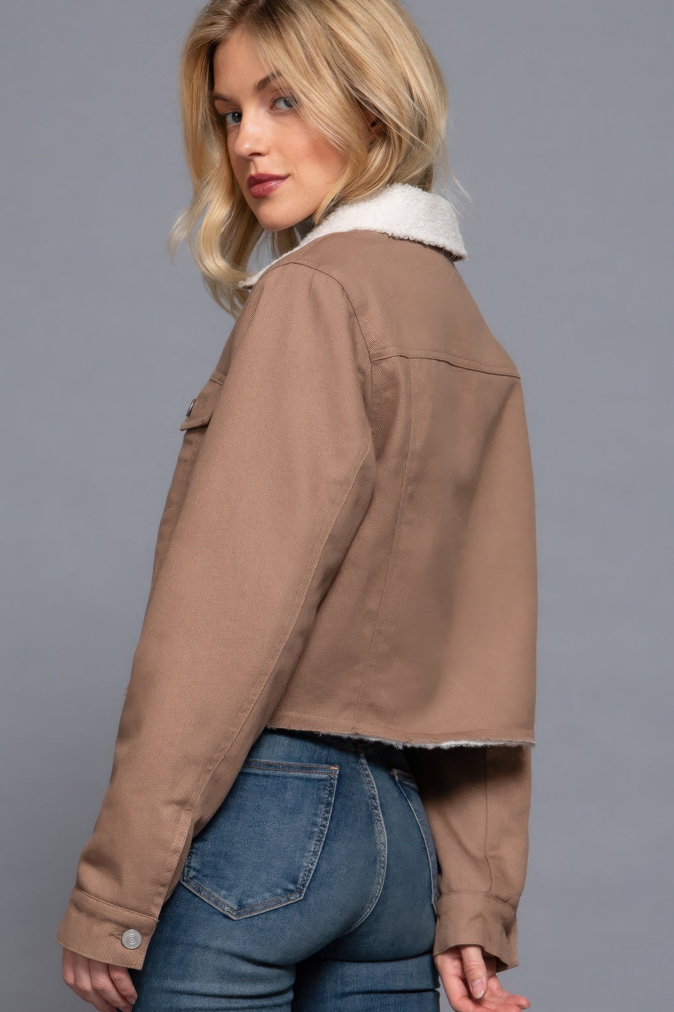 Cozy Button-Up Sherpa Twill Jacket