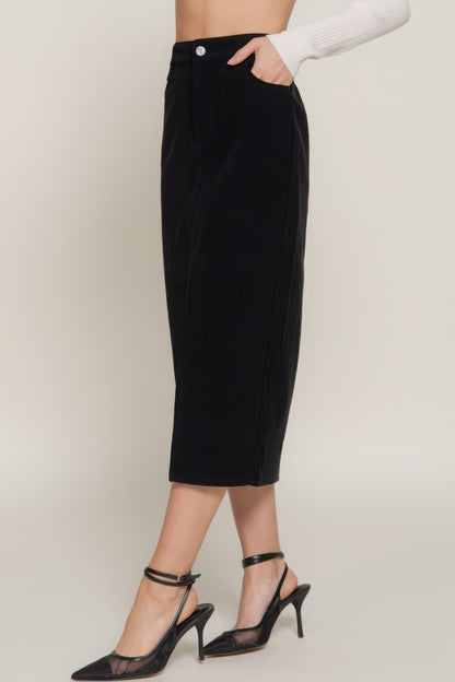 Front Slit Corduroy Midi Skirt