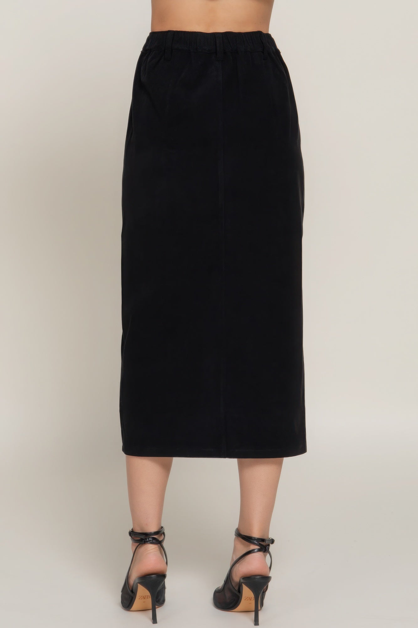 Front Slit Corduroy Midi Skirt