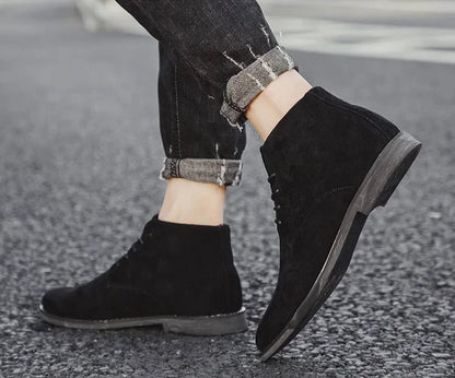 Men's Black Chelsea Boots - Classic Lace-Up Casual Ankle Boots