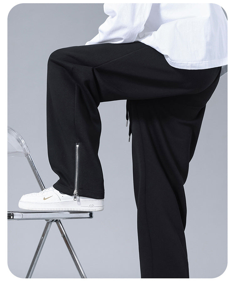 Straight zipper split trousers men's casual pants