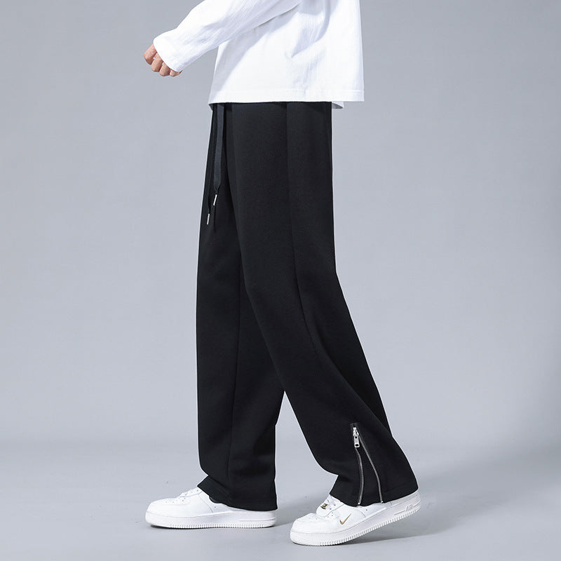 Straight zipper split trousers men's casual pants