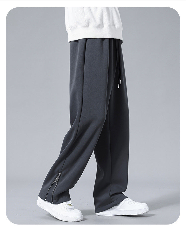 Straight zipper split trousers men's casual pants