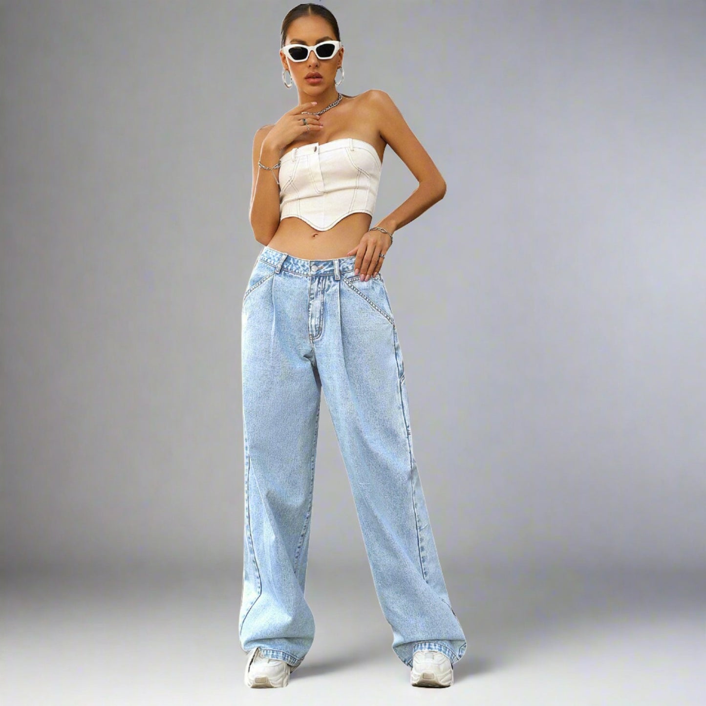 Women's Spring and Summer Denim Trousers - High Waist, Loose, Casual