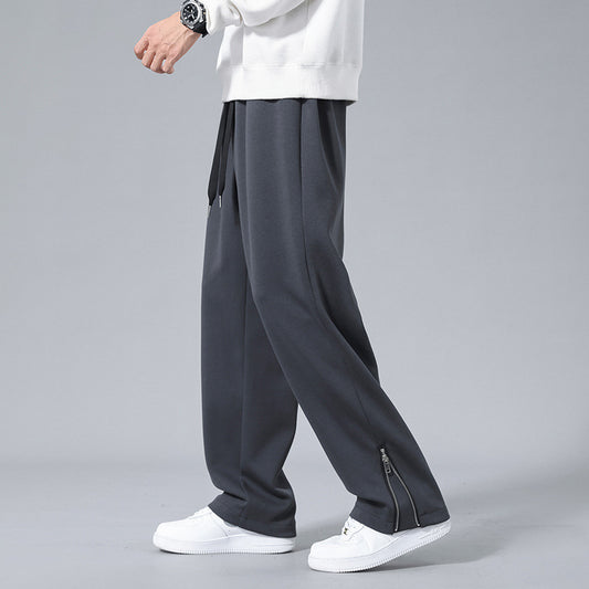 Straight zipper split trousers men's casual pants