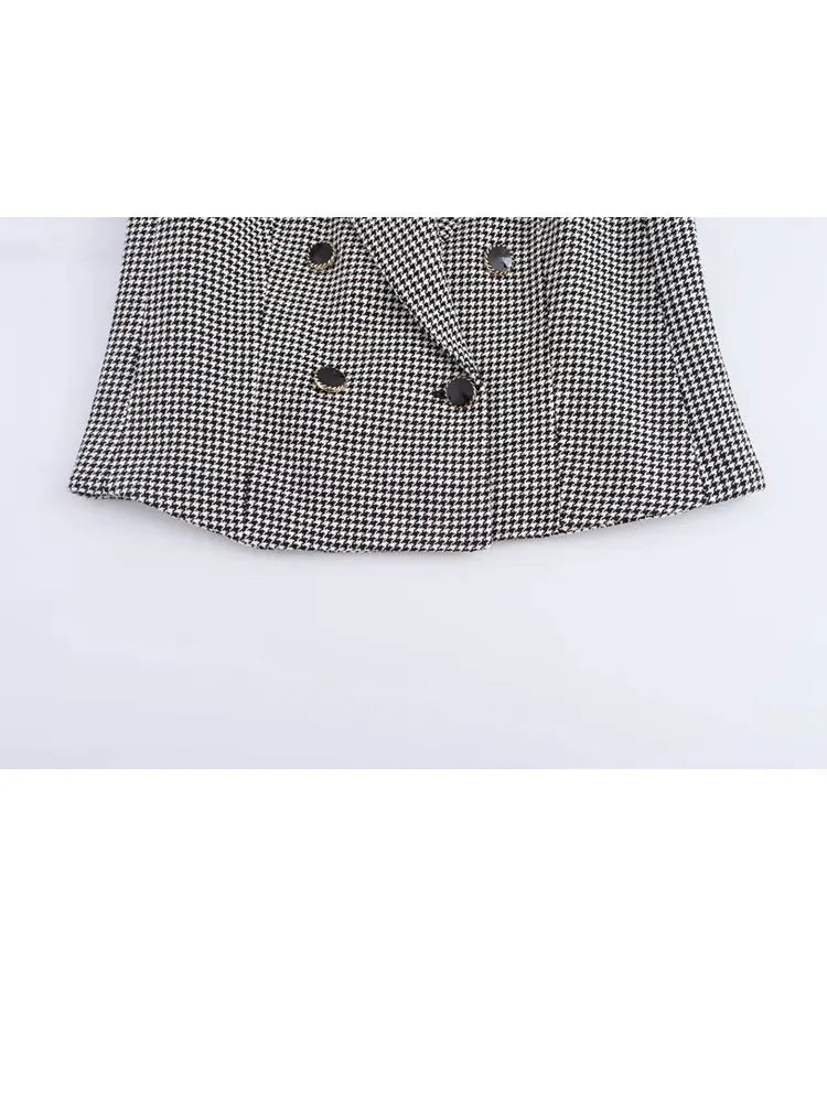 Women's Autumn Houndstooth Blazer & Wide Leg Pants Suit Set