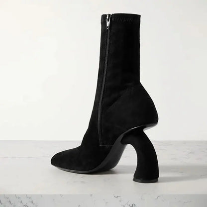 Black Women's High Heels Ankle Boots with Side Zipper