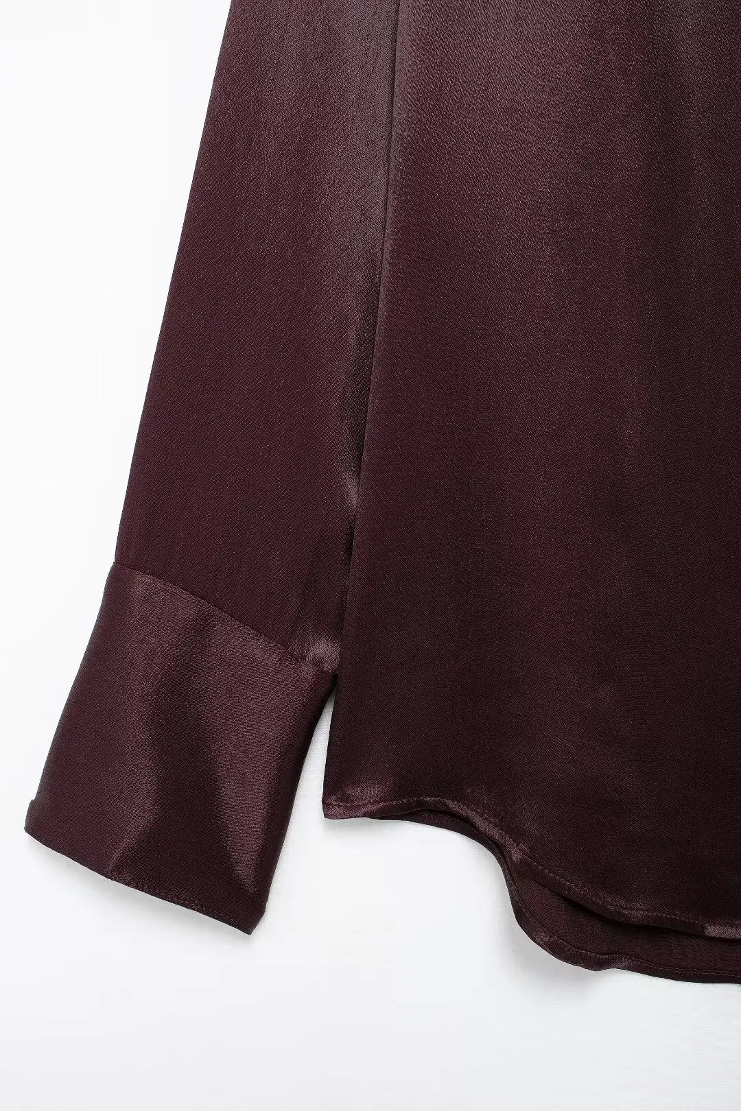 Burgundy Silk Satin Textured Shirt with Pocket Decor