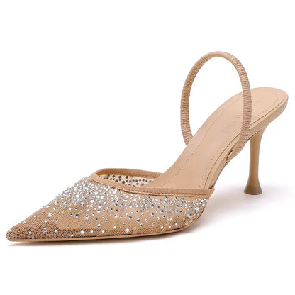 Elegant Pointed Toe Shoes with Rhinestone Design, Thin Heel