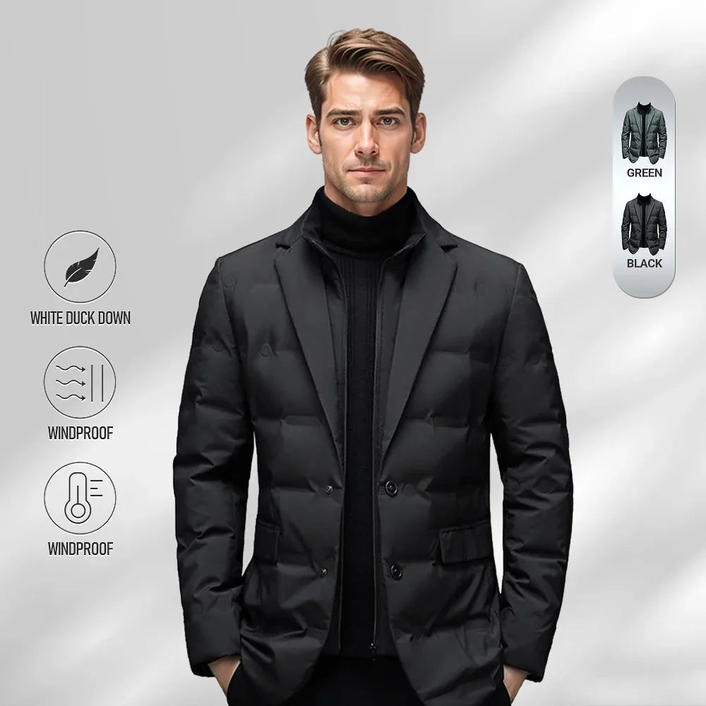 Windproof Winter Down Jacket for Men with Scarf Collar