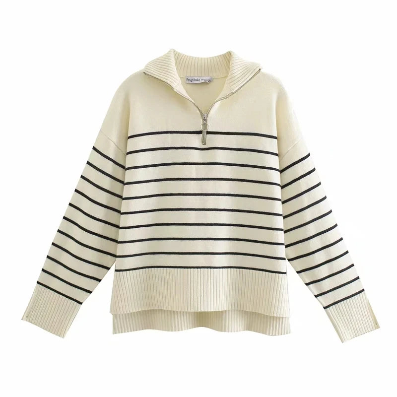 Striped Asymmetrical Knit Sweater