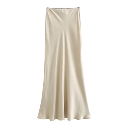 Satin Long Skirts High Waist Midi