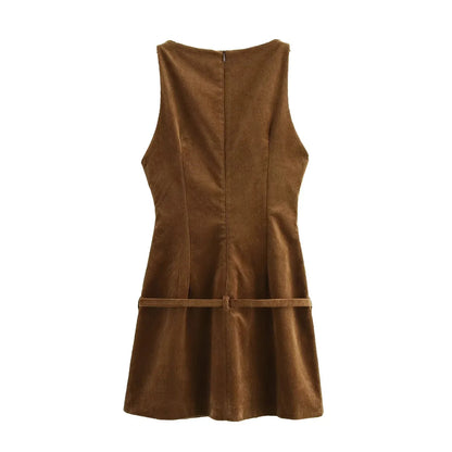 Brown Corduroy Mini Dress