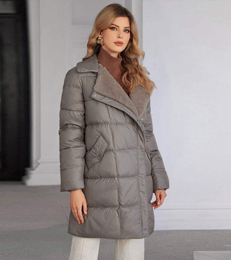 Elegant Women's Winter Down Jacket with Detachable Fur