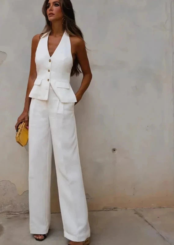 Elegant High-Waist White Wide Leg Pants