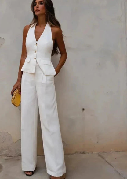 Elegant High-Waist White Wide Leg Pants