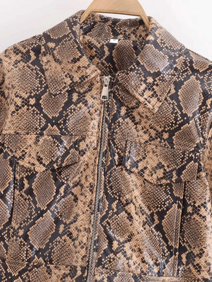 Snake Print Imitation Leather Jacket