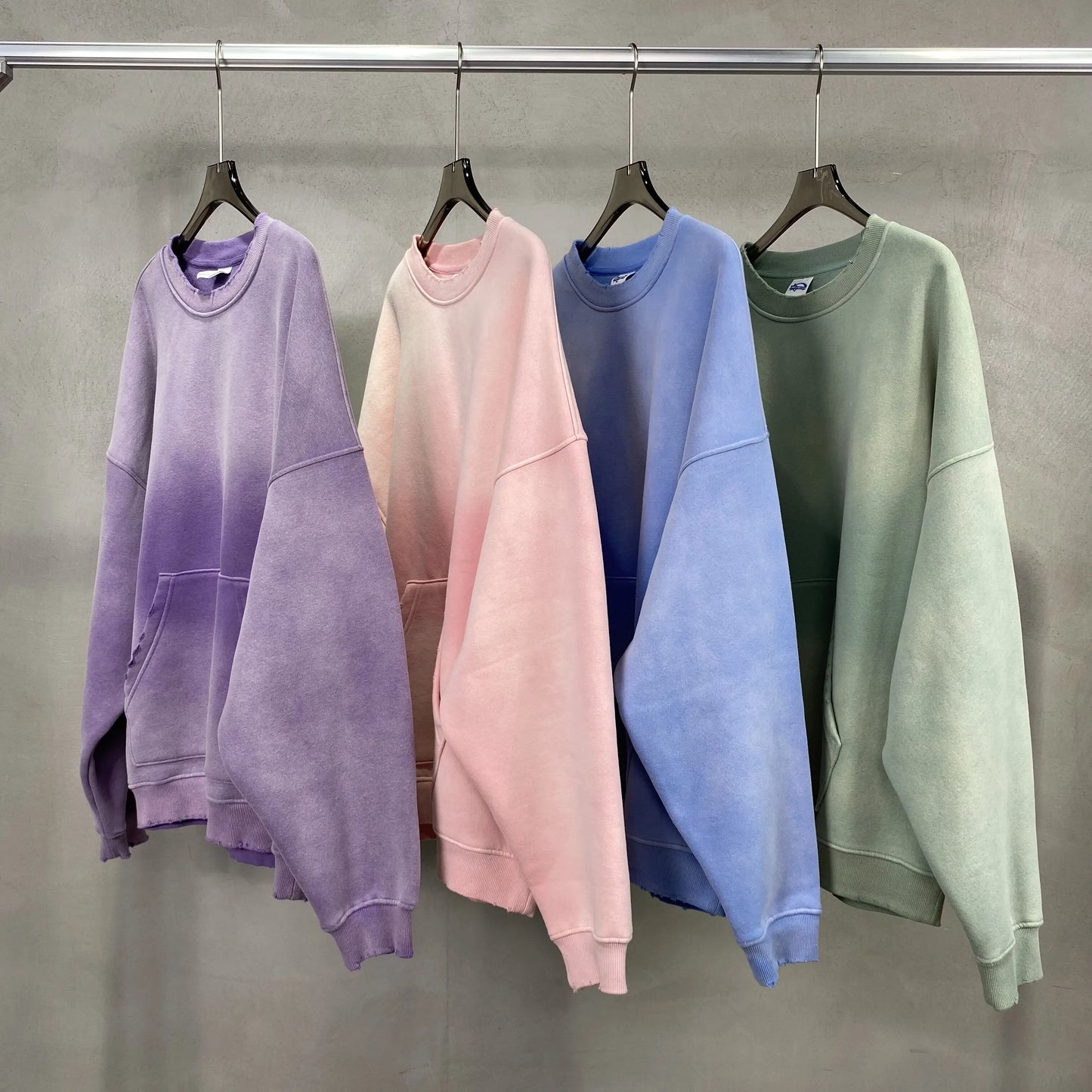 spray-dyed worn round neck sweater