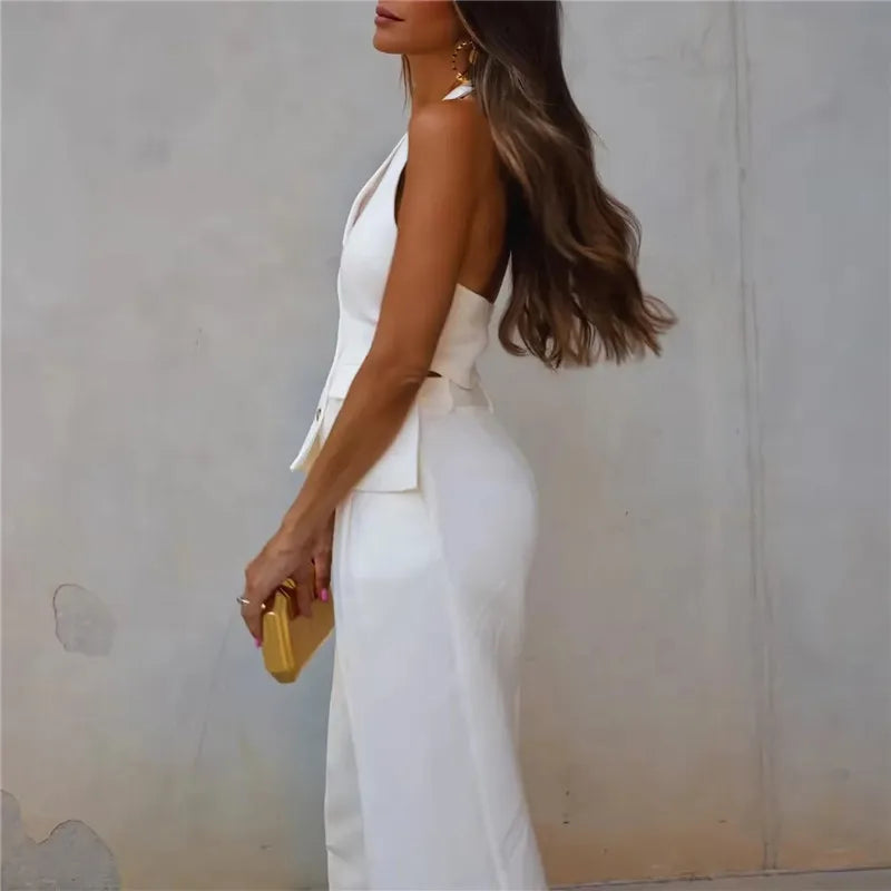 Elegant High-Waist White Wide Leg Pants