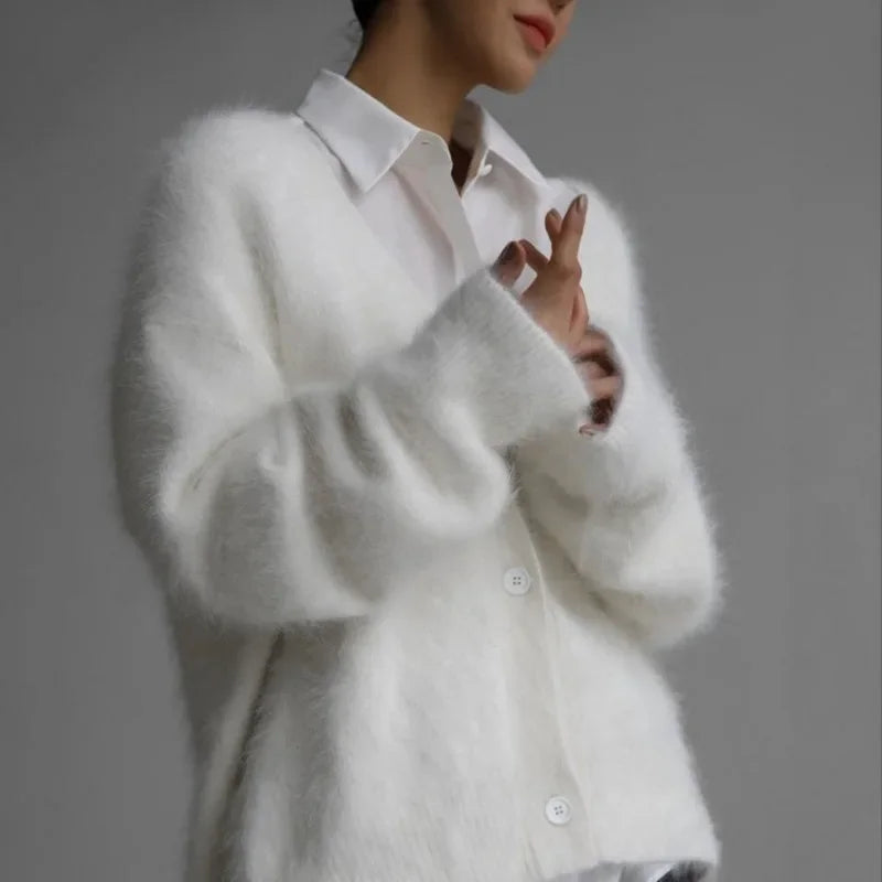 V-Neck Long-Sleeved Loose Knitted Cardigan