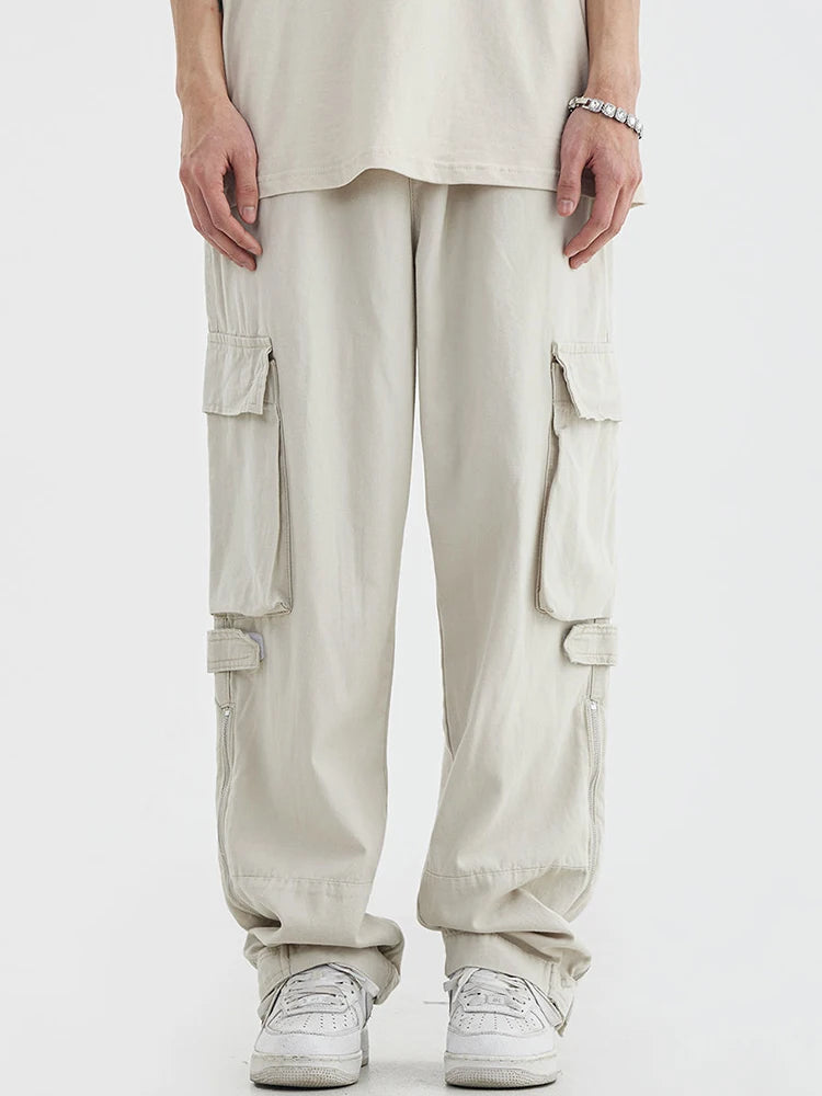 White Cargo Pants for Men - Hip Hop Streetwear Vintage Safari Style