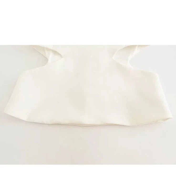 White Backless Sleeveless Short Top