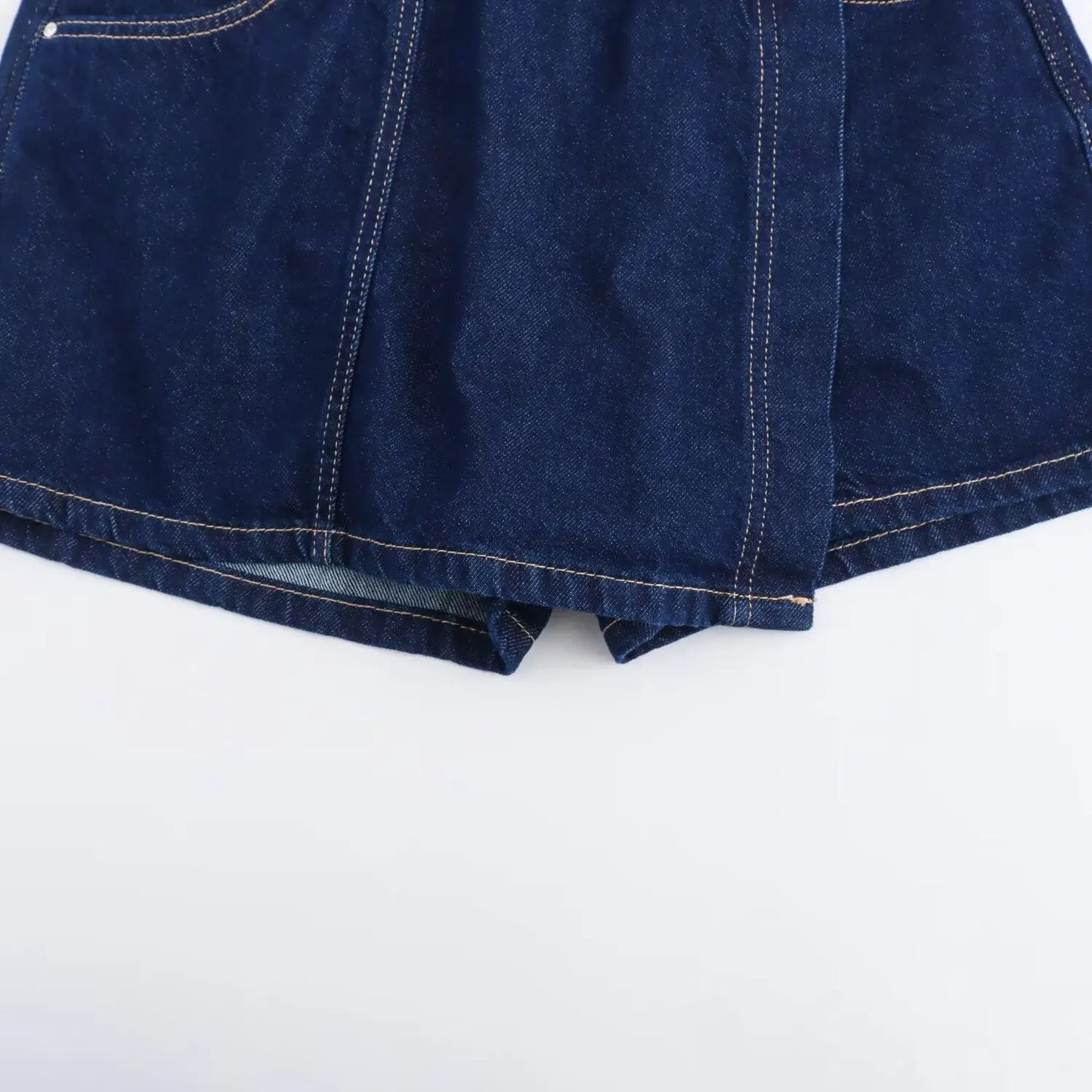 Denim Blue Asymmetrical Shorts Suit with Turn-Down Collar Shirt