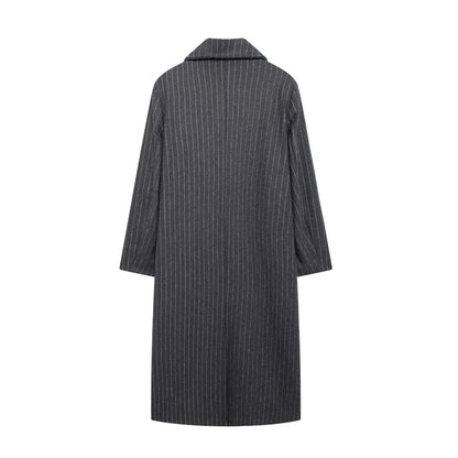 Stripe Long Coat - Double Breasted Tweed