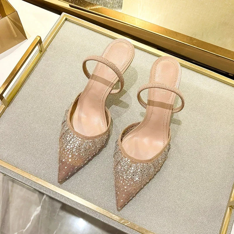 Elegant Pointed Toe Shoes with Rhinestone Design, Thin Heel