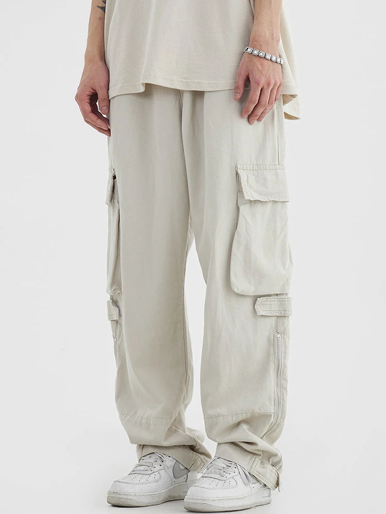 White Cargo Pants for Men - Hip Hop Streetwear Vintage Safari Style