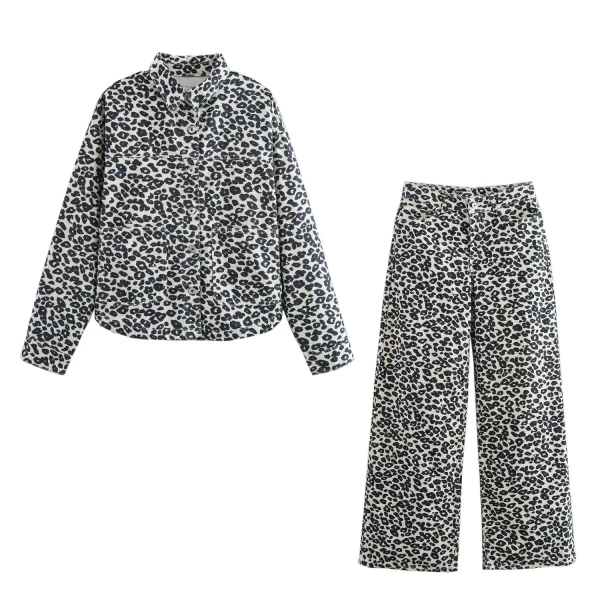 Animal Print Wide Leg Jeans- set