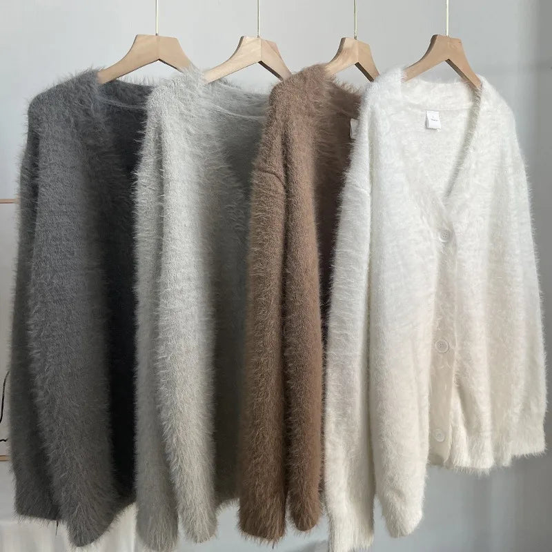 V-Neck Long-Sleeved Loose Knitted Cardigan