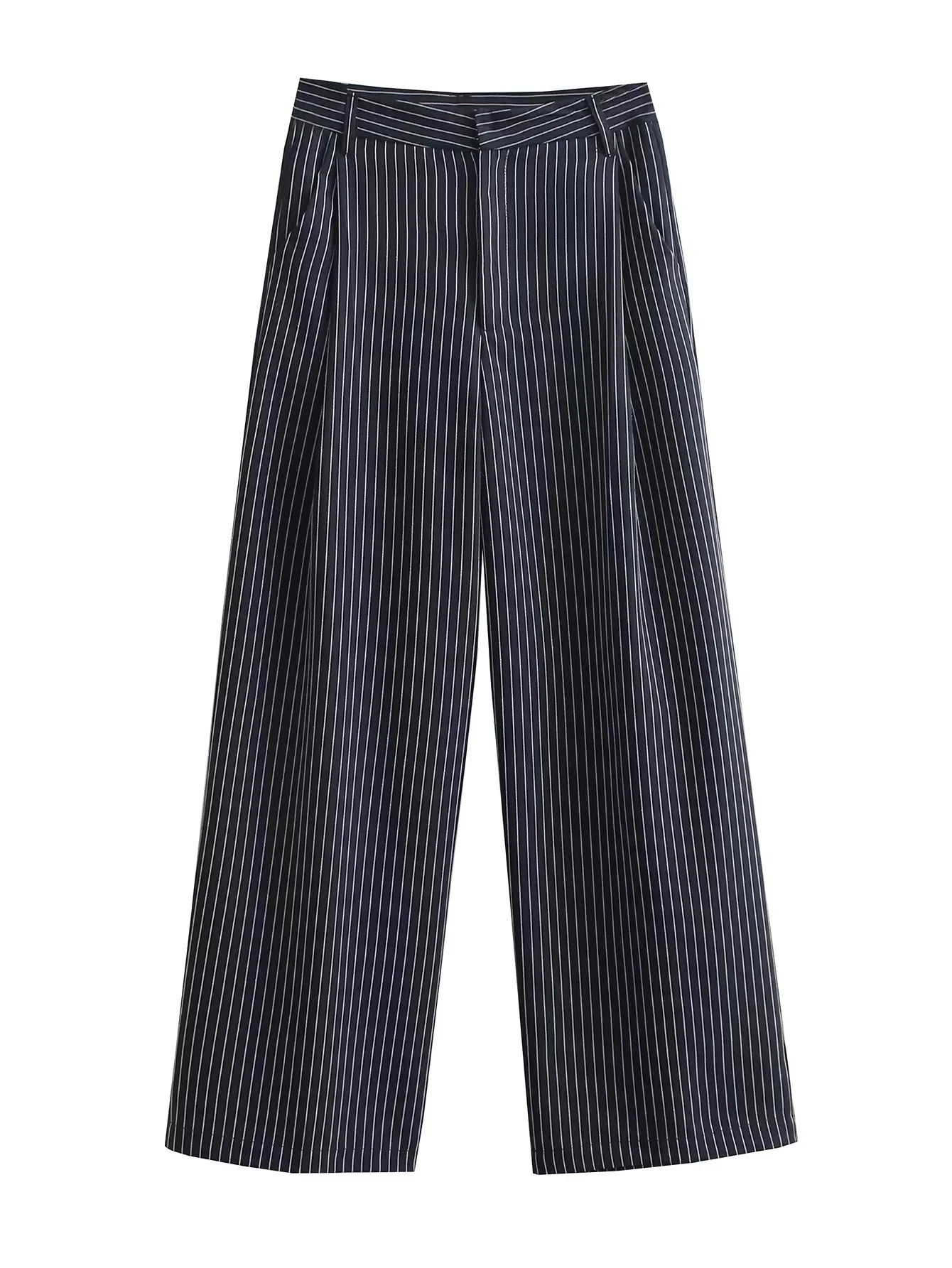 Striped Power Set - Wide Pants Suits V Neck Blazer