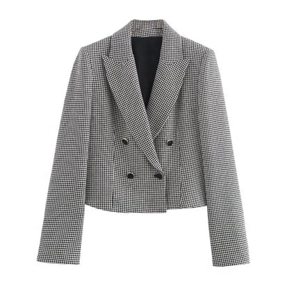 Women's Autumn Houndstooth Blazer & Wide Leg Pants Suit Set