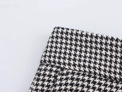 Women's Autumn Houndstooth Blazer & Wide Leg Pants Suit Set