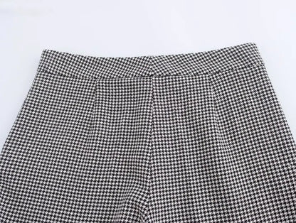 Women's Autumn Houndstooth Blazer & Wide Leg Pants Suit Set